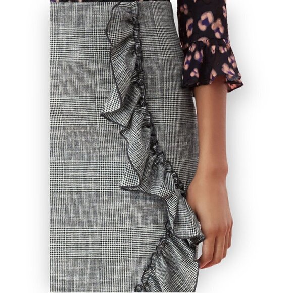 NWT Rebecca Tayler Black and Whie Glen Plaid Ruffle Skirt, size 0 - Picture 3 of 16